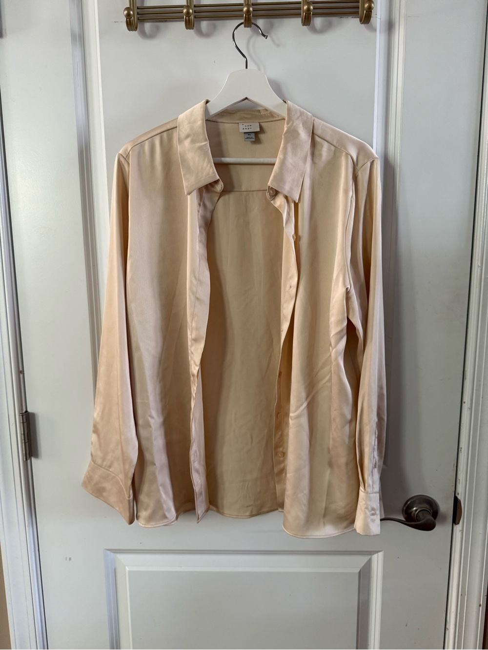 Silky Champagne Button-Up Blouse